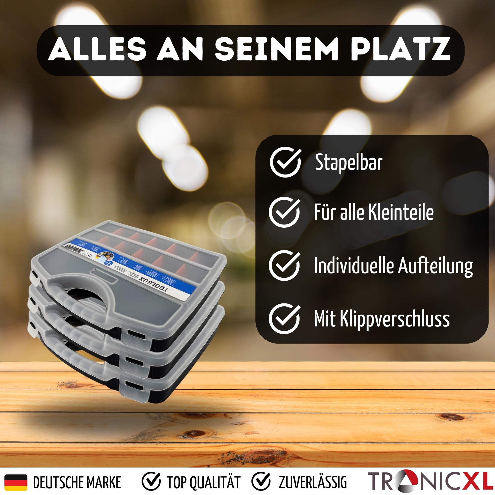 TronicXL 10 Stück Sortimentskasten Sortimentsboxen Sortierbox für Kleinteile I Innenteiler anpassbar I bis zu 25 Fächer I Werkstatt stapelbar Kleinteilemagazin Aufbewahrungsbox Schrauben Nägel Dübel