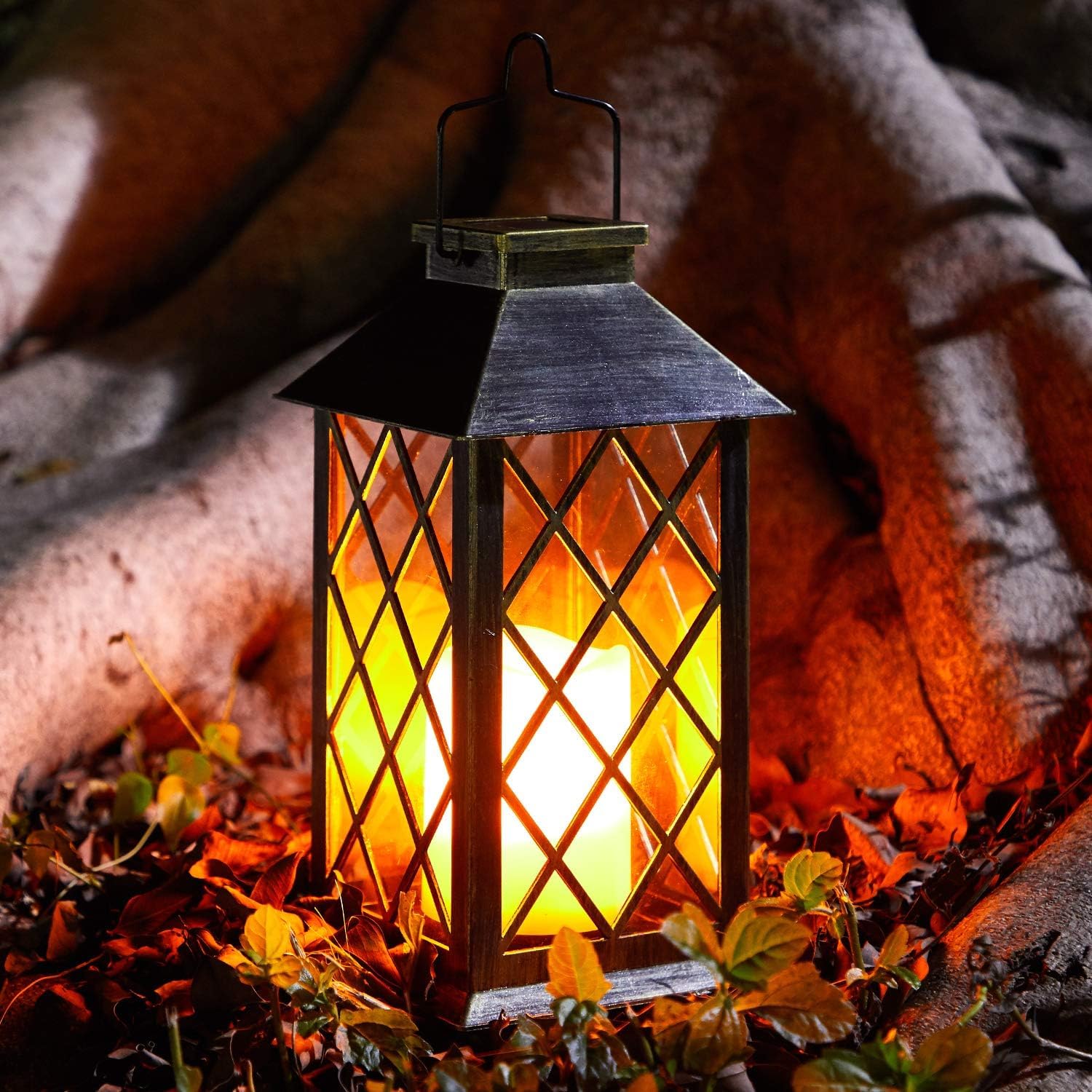 Lampada Solare Giardino Esterno 2 Pezzi – Lanterne Marocchine con Effetto Fiamma, Luce Calda LED, Accensione Automatica, Impermeabile IP44 per Decorazione Terrazzo, Percorsi e Natale