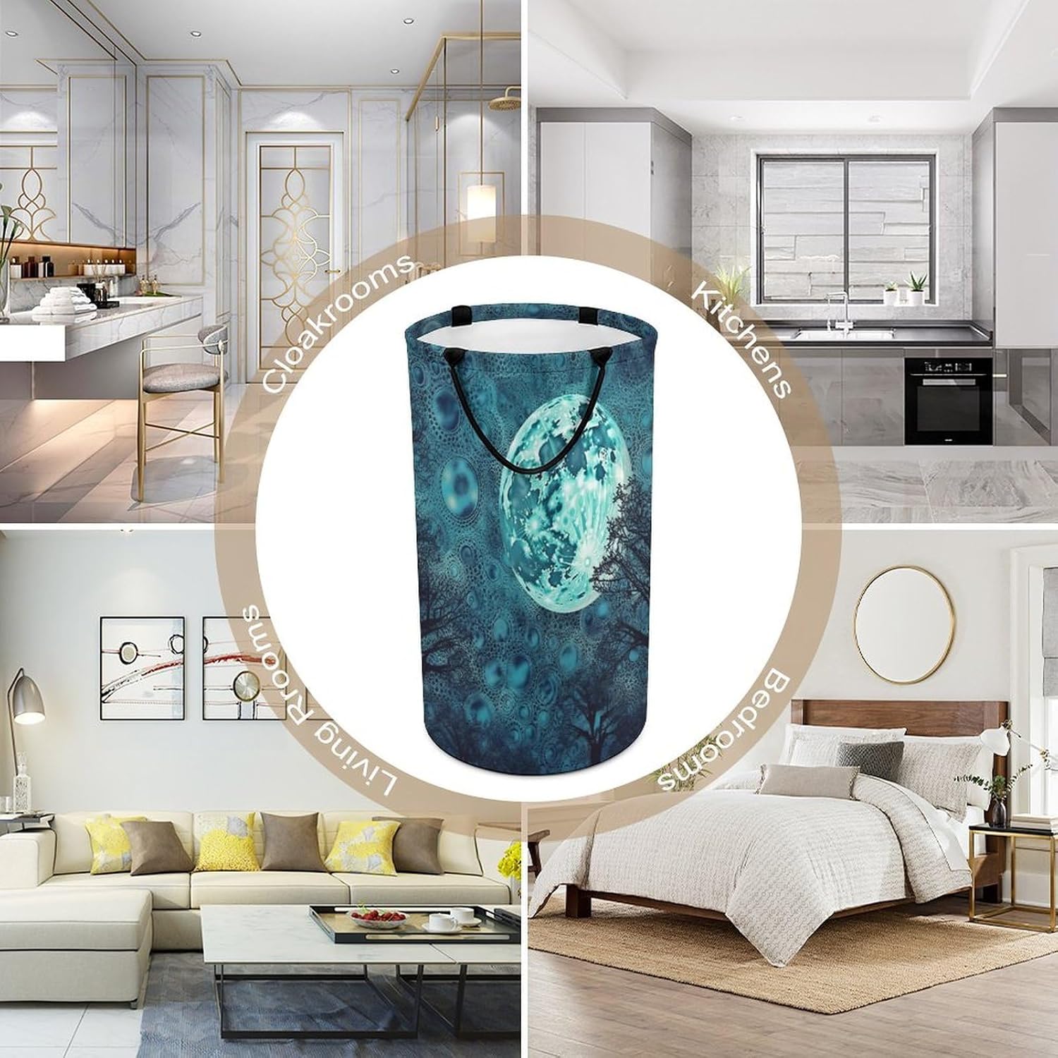 Blue Moon Laundry Basket Freestanding Laundry Hamper with Handles Waterproof Dirty Clothes Hamper Collapsible Washing Bin Aesthetic Clothes Basket for Bathroom Bedroom Dorm