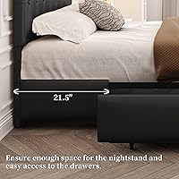 Vista 6 de Yaheetech Base de cama Queen tapizada con cabecera ajustable con botones de diamante, 3 cajones de almacenamiento, cama de plataforma queen/listones