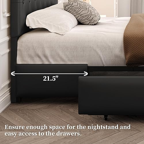 Miniatura 33 de Yaheetech Base de cama Queen tapizada con cabecera ajustable con botones de diamante, 3 cajones de almacenamiento, cama de plataforma queen/listones