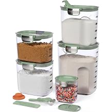 ProKeeper+ Airtight Food Storage Container Set Clear Plastic Flour and Sugar Canister Set with Magnetic Accessories for Kitchen Organization Pistachio, 9-Piece