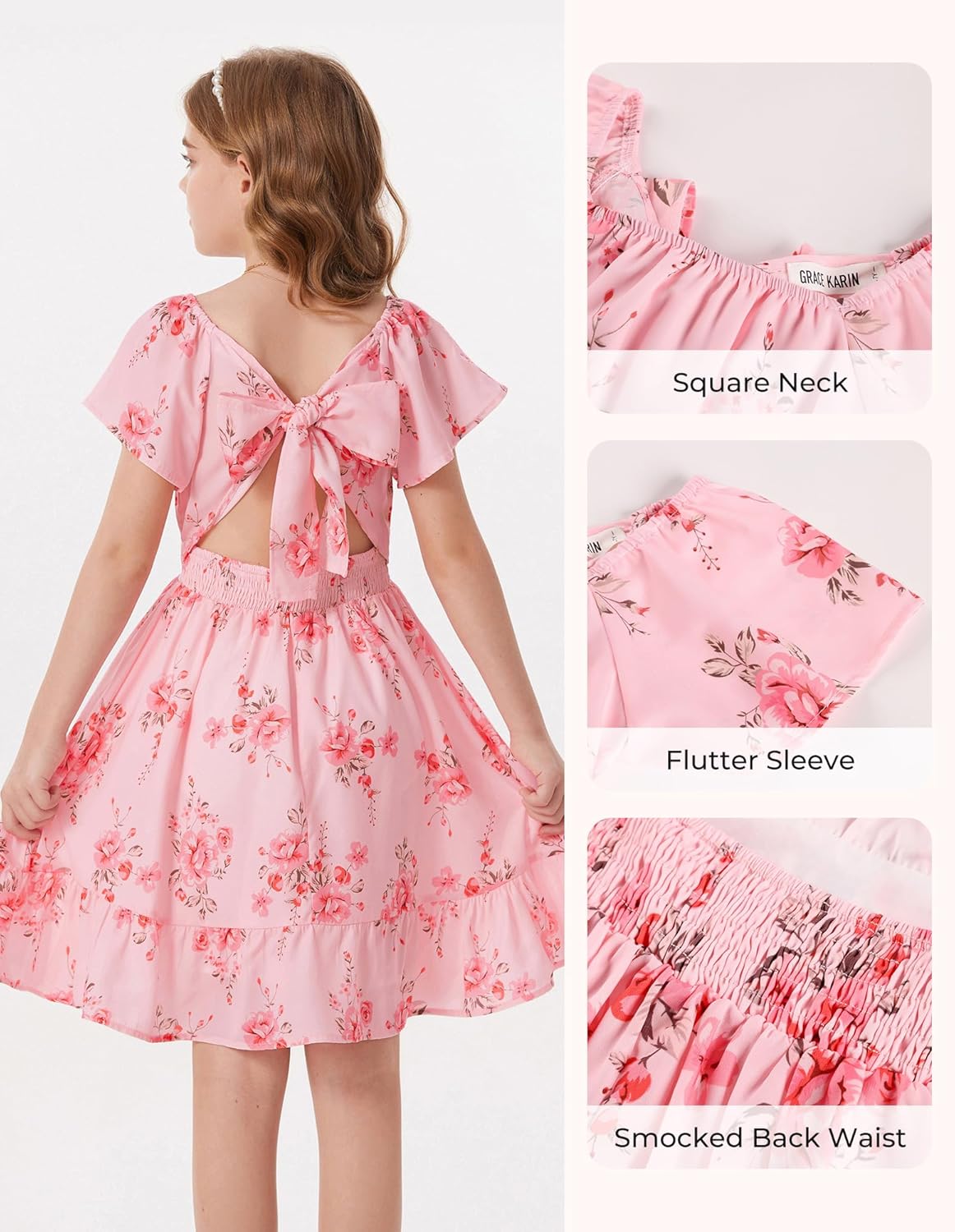GRACE KARIN Girls Backless Floral Dress Formal Party Girls Easter Spring Dresses Girl Summer Hawaiian Dress - Image 4