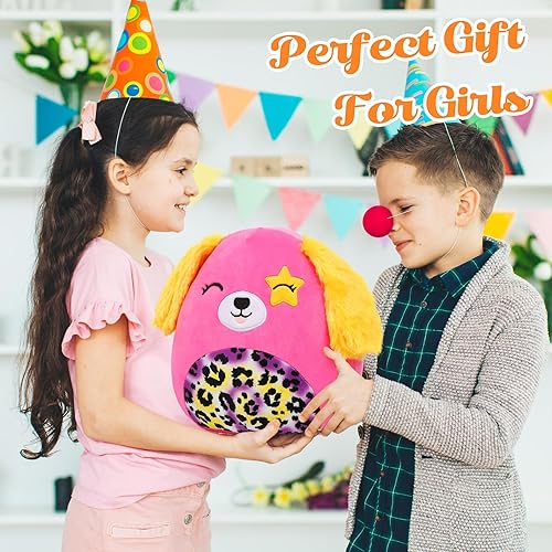 Miniatura 3 de Mushymallow Almohada de peluche de perro rosa intenso de 12 pulgadas, suave animal de peluche, regalo de cumpleaños, Navidad, festival, para niños