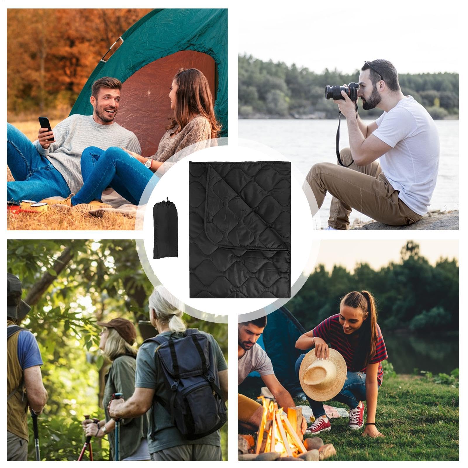Coperta da campeggio ignifuga compatibile con Bonfire, coperta da | campeggio multifunzionale per picnic e campeggio, coperta da campeggio impermeabile, grande coperta da viaggio leggera e cald