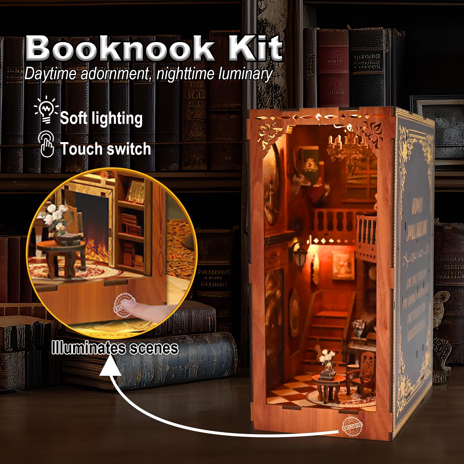 Wooderma Book Nook, Grimm's Maquetas para Construir Adultos, Casa de Muñecas como Home Decoration, Kit Manualidades Adultos, Maquetas para Montar de Madera, DIY Miniature House, Booknook Miniaturas