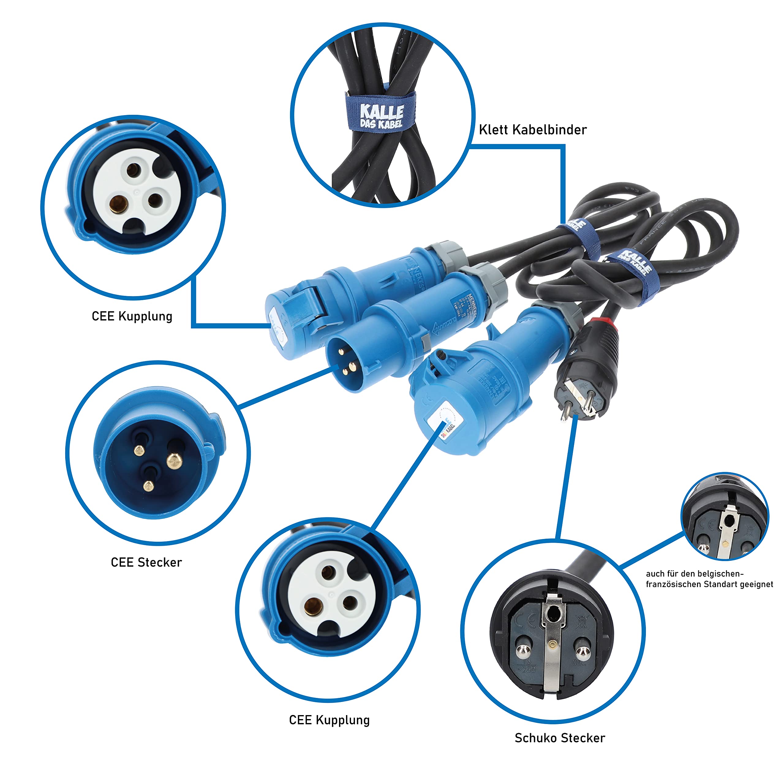 KALLE DAS KABEL CEE-Campingkabeltrommel Kabeltrommel KTG Campingkabel Wohnmobil-Kabel Caravantrommel H07RN-F 3G 2,5mm² 25 Meter im Set mit Adapter und Anschlussleitung 1,5 Meter
