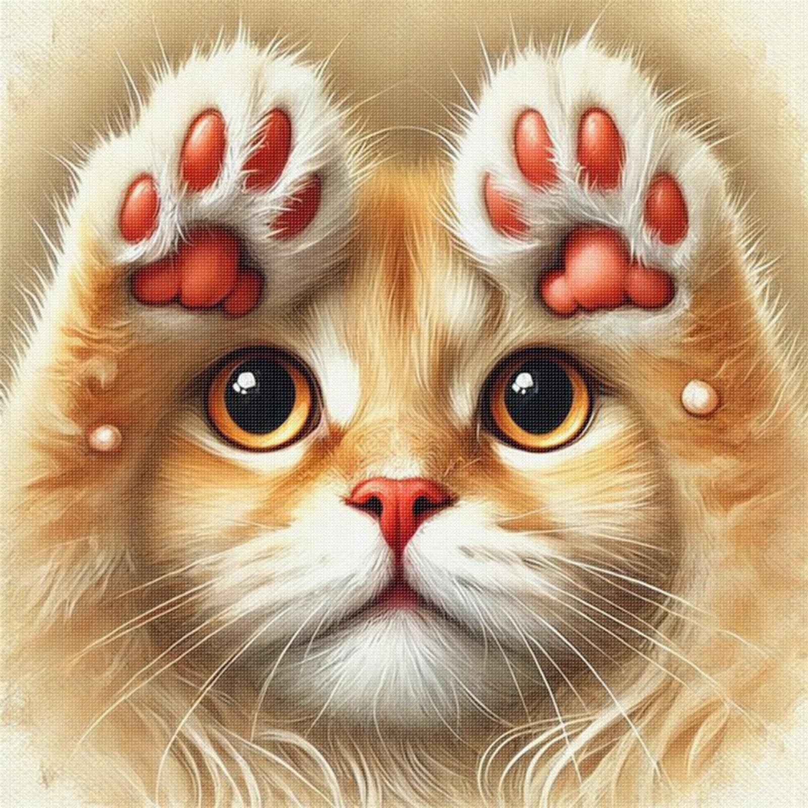 Cat Full 14CT DIY Stamped Embroidery Needlepoint Starter Kits 15.6x15.6In