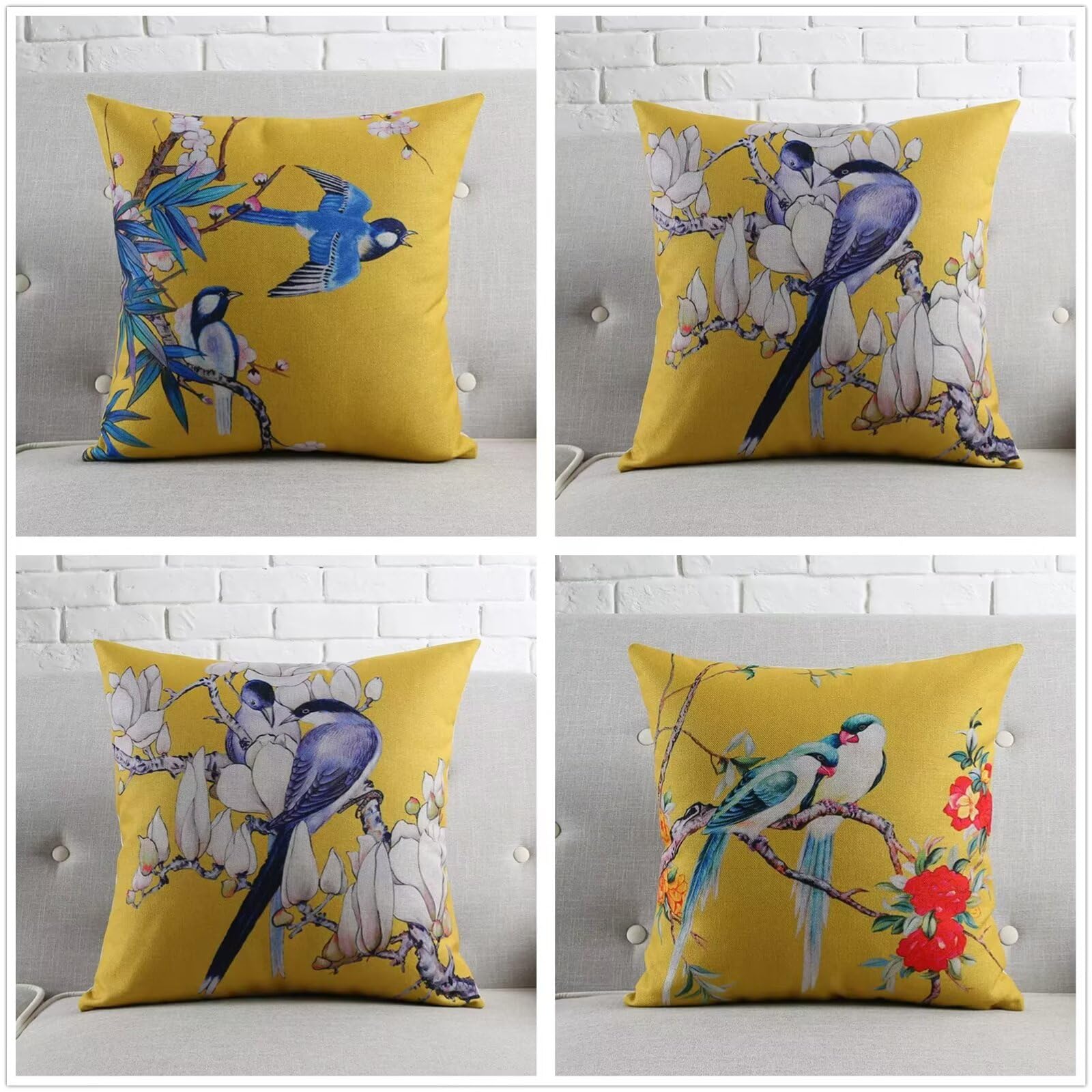 Kwiaty ptaki poszewki na poduszki 28 x 28 cali, dwustronne, kwadratowe, lniane, na zewnątrz, na patio, ogród, salon, sofę, dom wiejski, zima, wystrój domu, świąteczne prezenty, zestaw 4 szt., 70 x 70 cm z-101