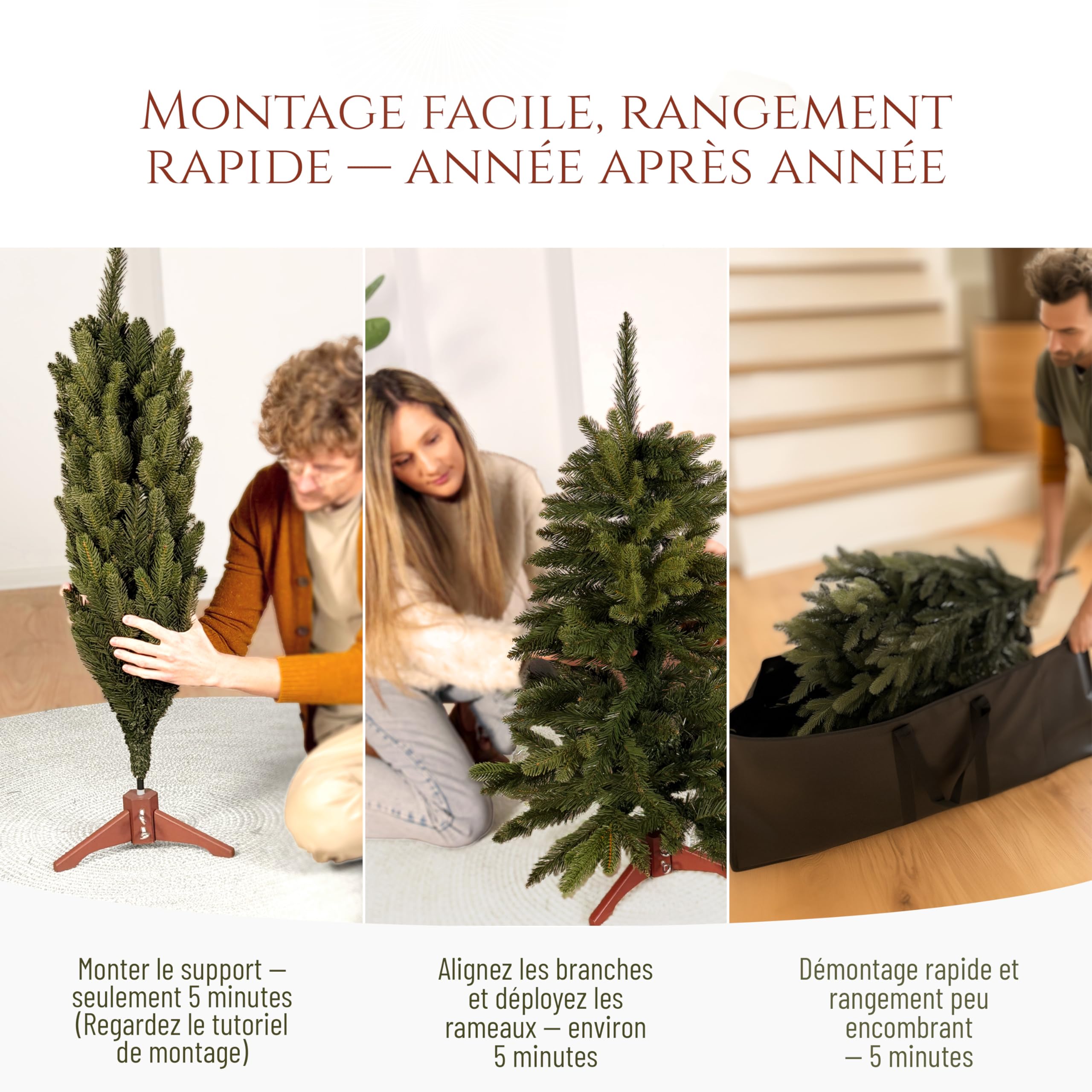Sapin de Noël Artificiel Premium 90 cm - Gagnant du Test - Réalisme Exceptionnel, Branches épaisses, livré avec Support en Bois et Sac de Rangement – Pure Living