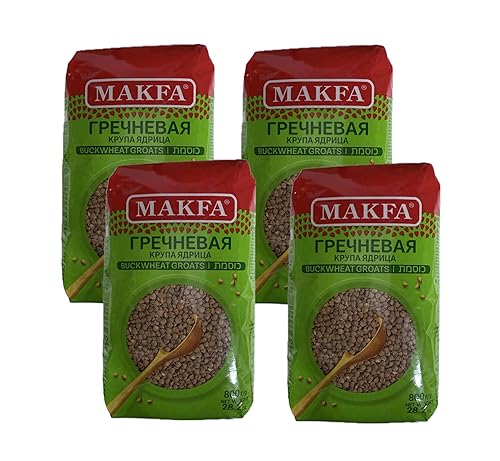 Makfa Granos de trigo sarraceno de alta calidad 800g/28.2oz Producto kosher, sin OMG, Grechka ideal para dieta de pérdida de peso (paquete de 4)