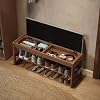 AQIMUELE Small Shoe Bench with Cushion, Shoe Bench Storage with Seat, Wooden Shoe Rack 2-Tier, Hidden Flip-Top Seat, for Hallway, Entryway, Living Room, Bedroom, 30 x 100 x 40 cm (Walnut)