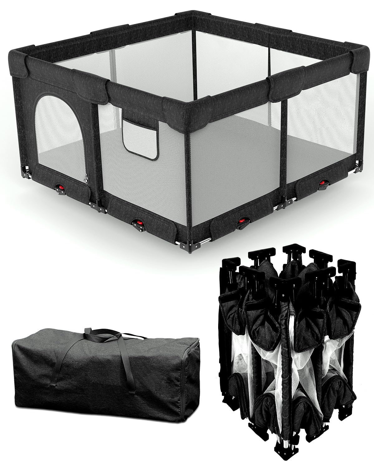 Dearlomum Foldable Baby Playpen with Non Removable Mat, Extra Large Collapsible Play Yard for Babies & Toddlers, Portable Travel Playpen, Baby Activity Center for Indoor & Outdoor Use (Black 51"×51")