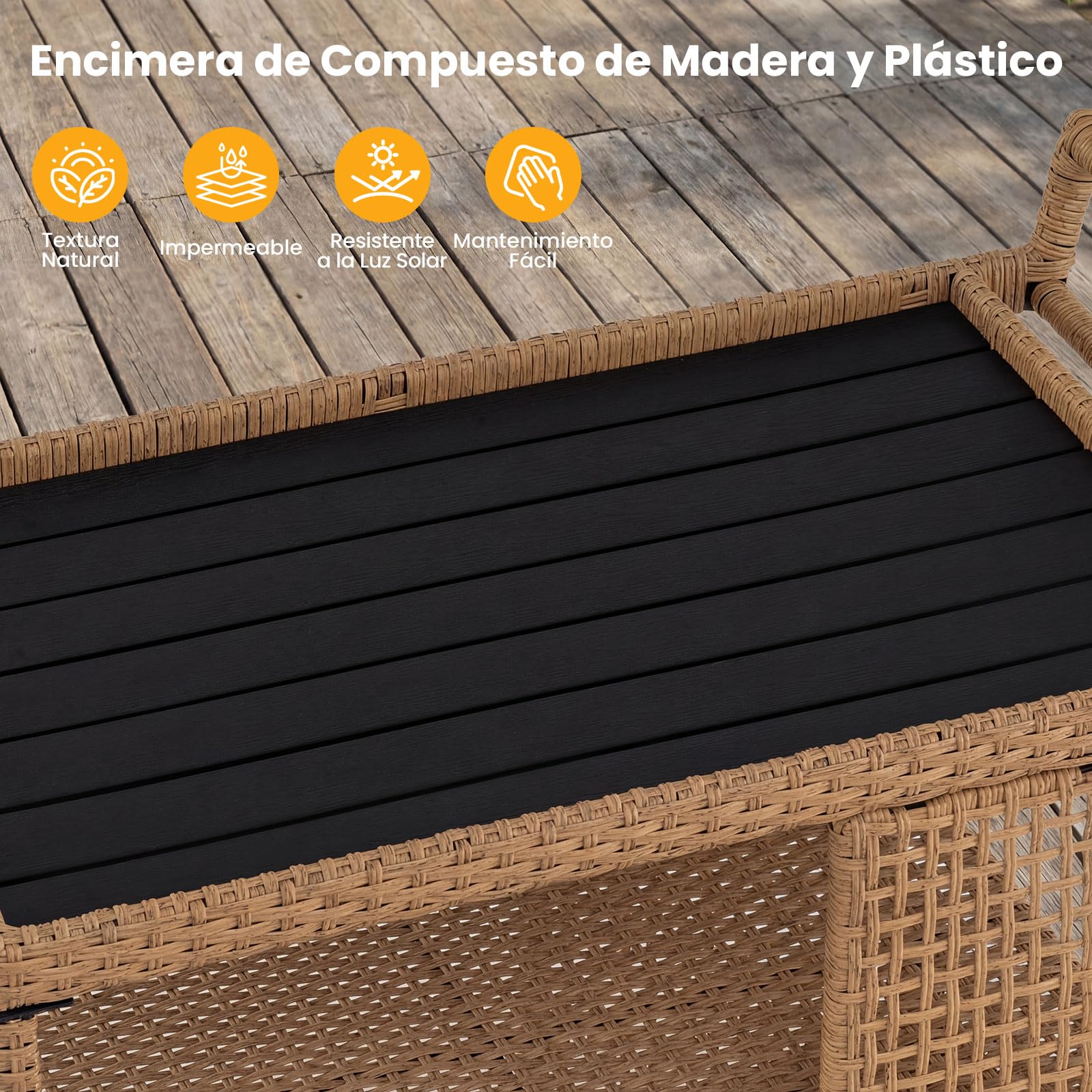 COSTWAY Carrito de Servicio de 3 Niveles, Carrito de Cocina de Ratán PE con Ruedas Universales Bloqueables, Estantes Abiertos y Asa Lateral, Mesa Auxiliar Móvil de Exterior para Jardín Patio Terraza