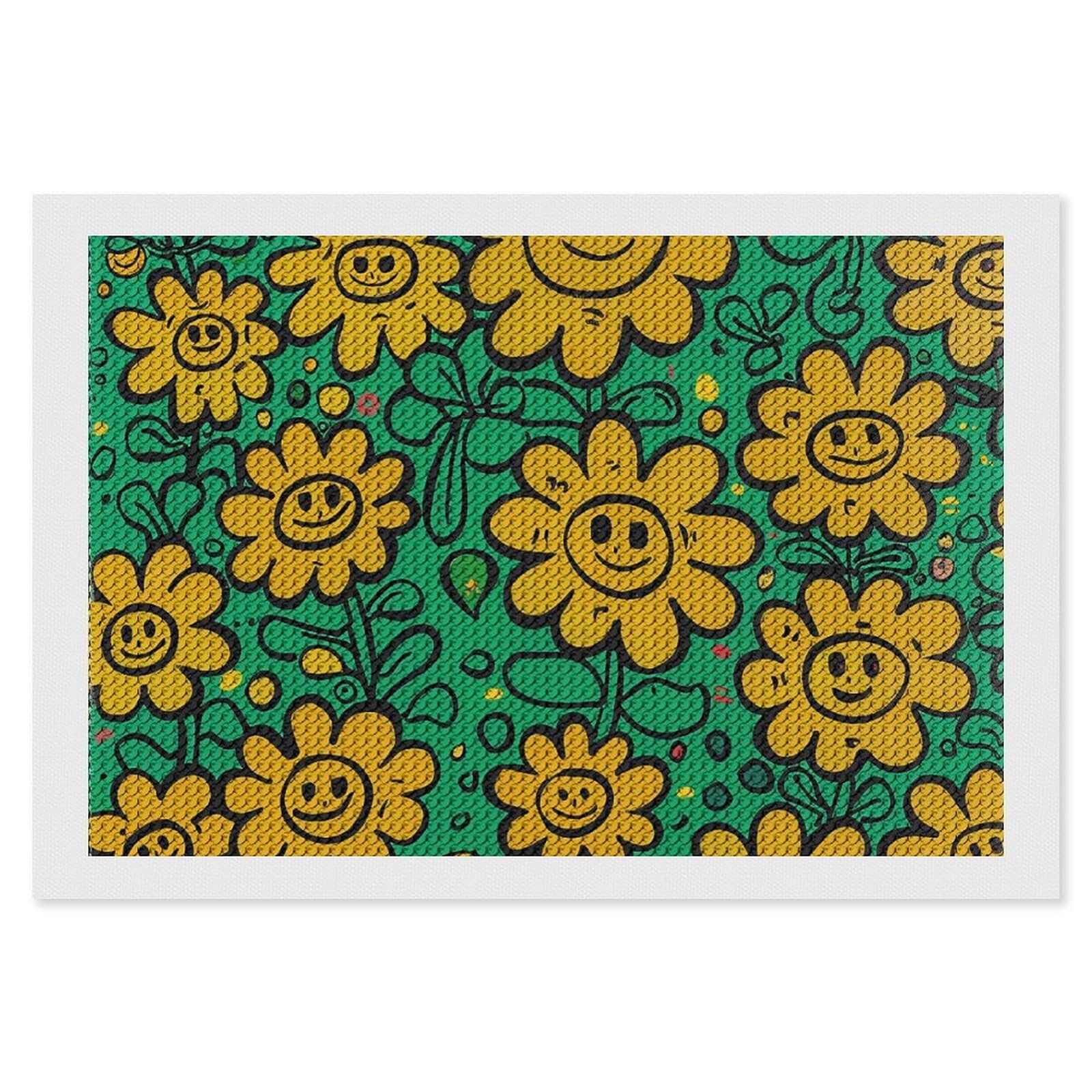 NONHAI Diamond Painting Kits for Adults - DIY Diamond Art Kits for Beginners - Full 5D Paint Drill Diamond Dots Paintings- Yellow Smiley Flowers Diamonds Pictures Gem Art and Craft Wall Decor 8"x12"