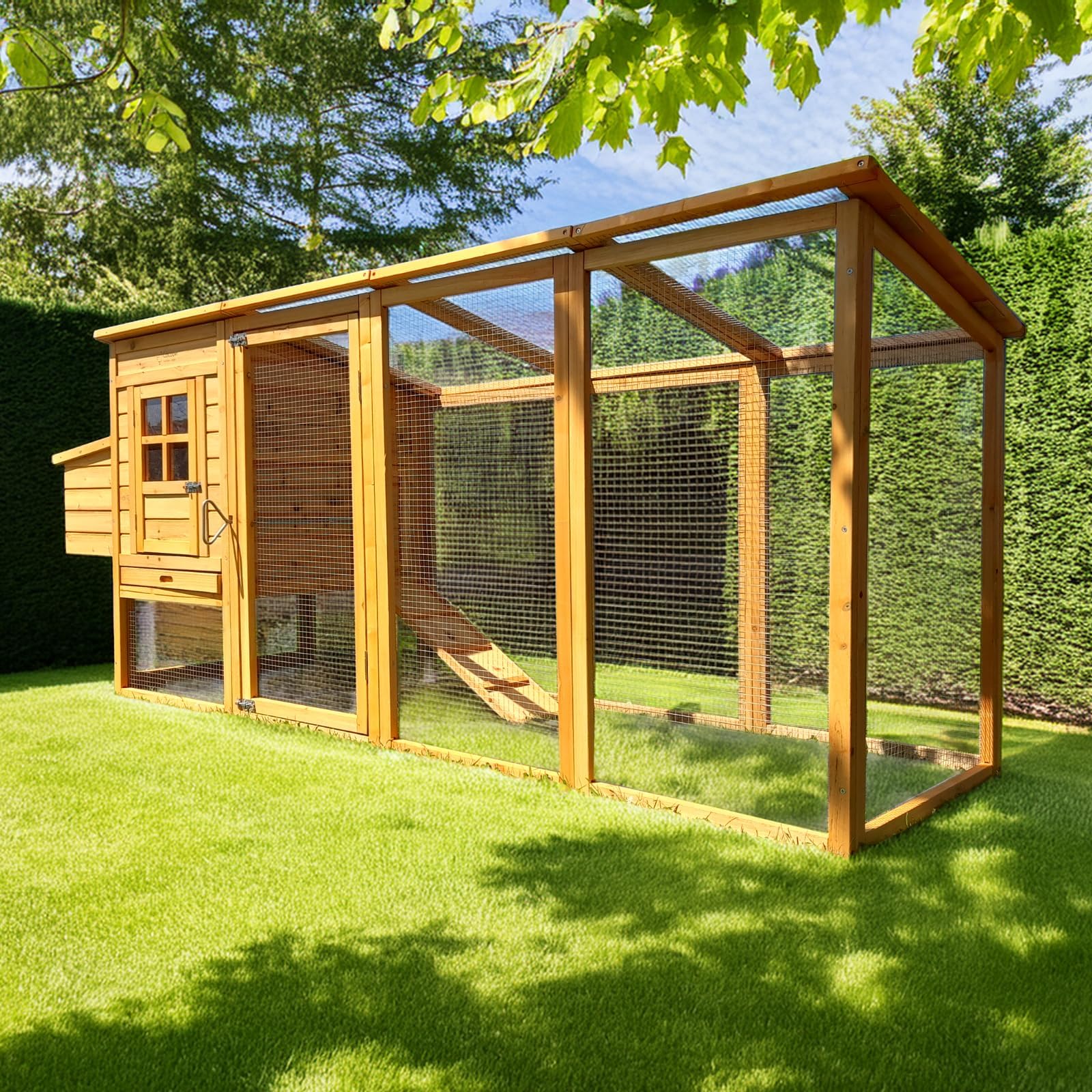 Cocoon 3000WX 8ft Chicken Coop – Wooden Hen House with Integrated Run, Pull-Out Tray, Nest Box & Secure Sliding Door – Ideal for Up to 3–4 Birds