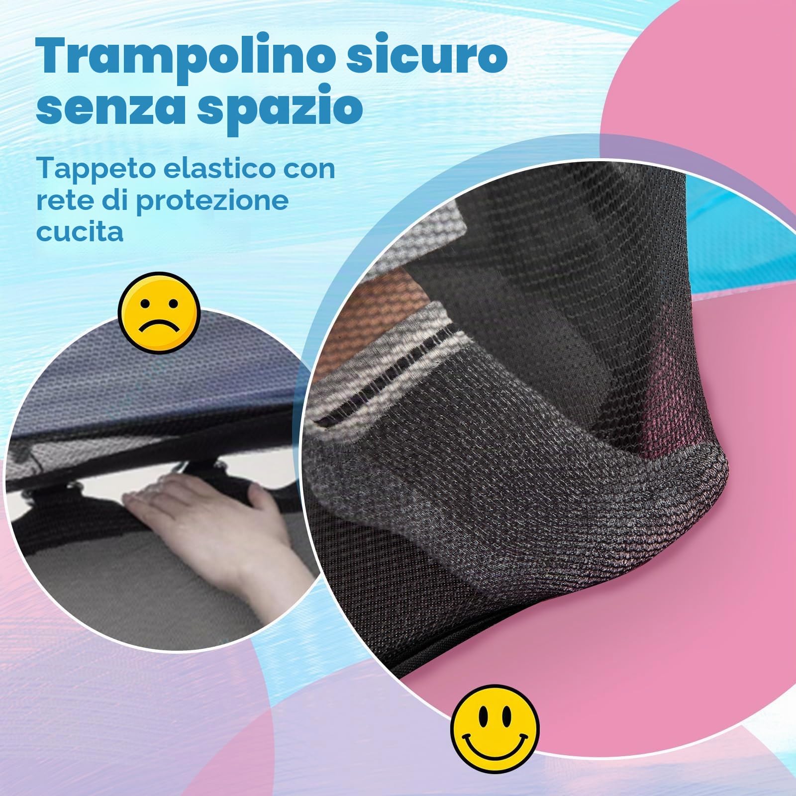 FANTASK Trampolino con rete di sicurezza, trampolino da giardino fino a 135 kg, diametro 165 cm, per interni ed esterni, per bambini dai 3 anni in su