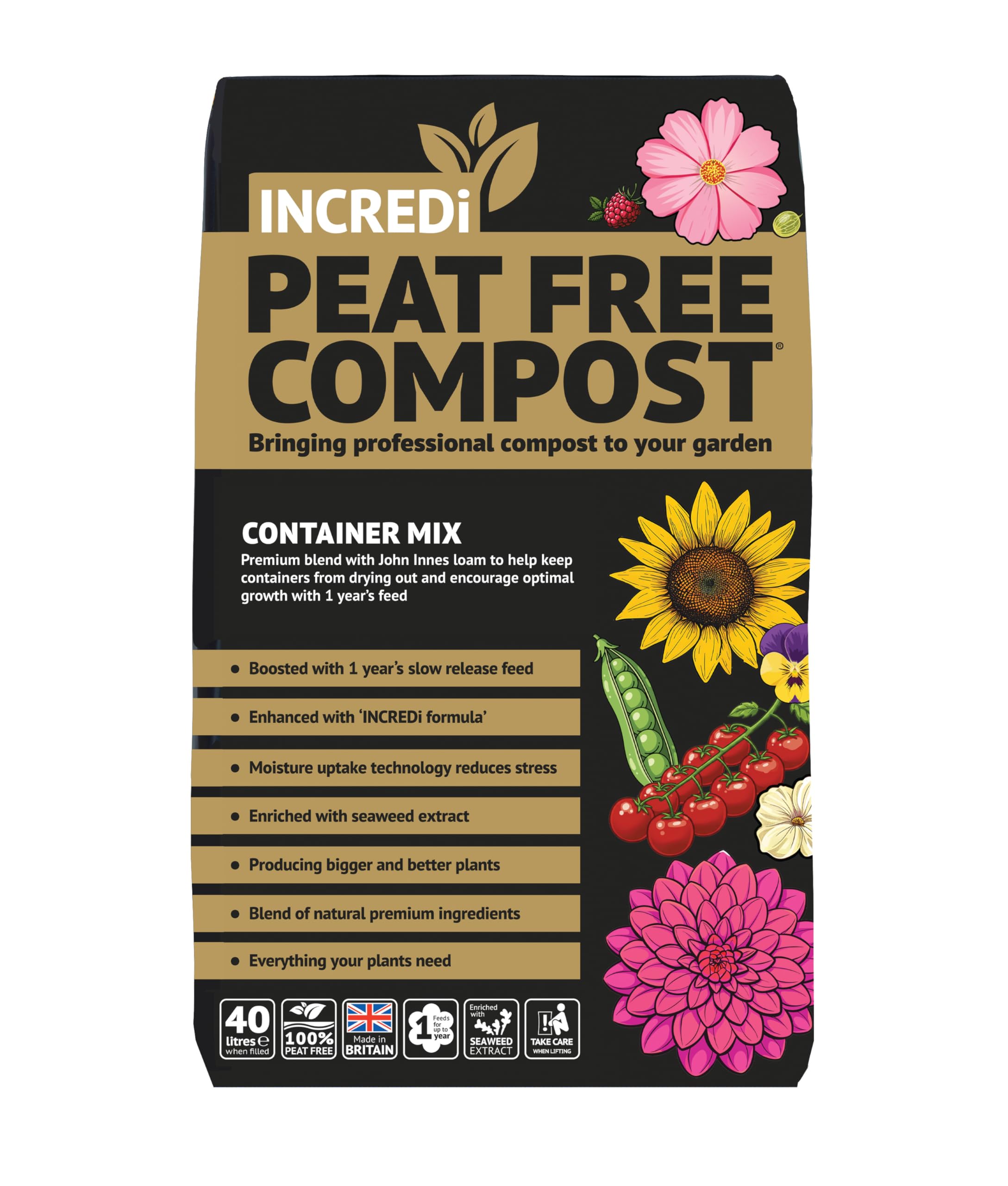 Peat Free Container Compost 40L with Slow Release Feed & Fertiliser Pack – Vegetable Seaweed Mix or John Innes Potting Soil for Pots Grow Bags (Compost 40L)