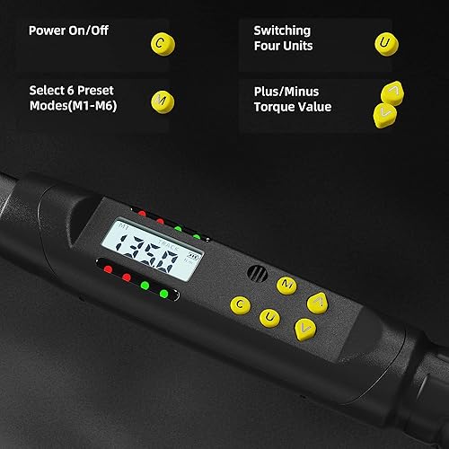 Miniatura 4 de Llave dinamométrica digital de 12 pulgada, 12.5-250.8 pies17-340 Nm, precisión de 2% con valor preestablecido, almacenamiento de datos, timbre y