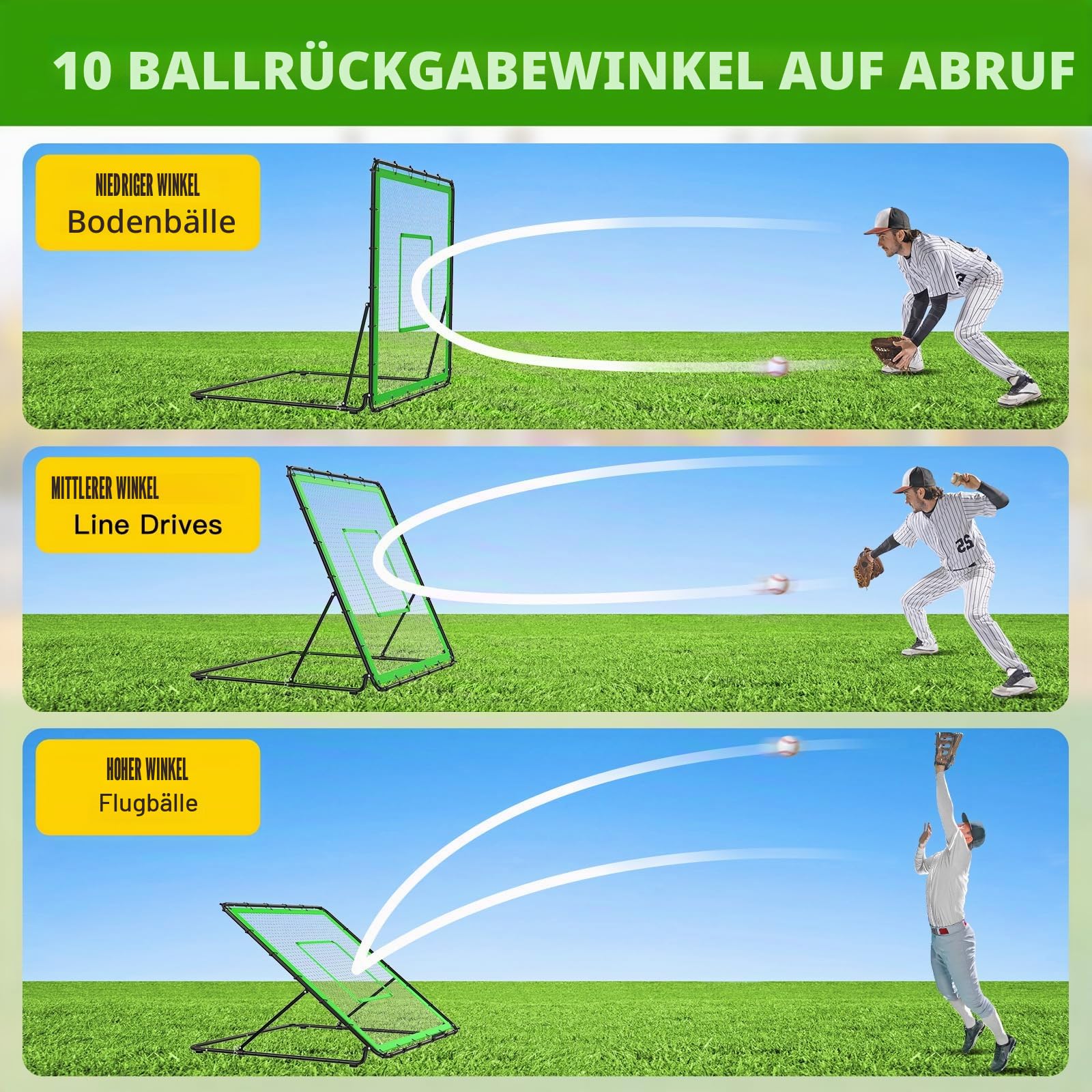 Insaga Baseball Rebounder 137x122 cm, 10 Winkel, schweres Rückprallnetz für Baseball/Softball-Training: Bodenbälle, Line Drives, Flugbälle (Einzelspieler)