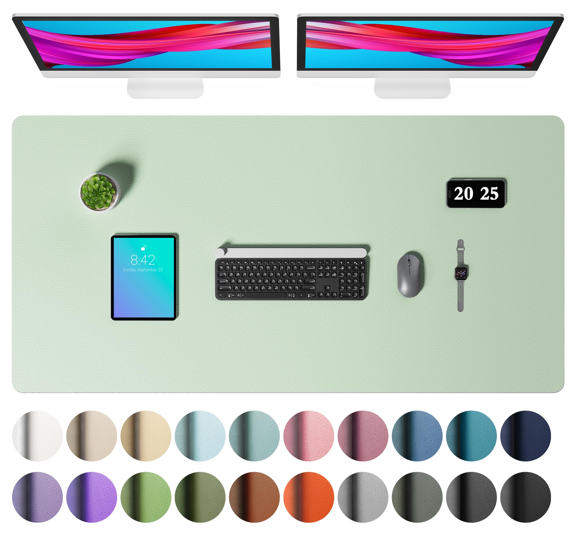 Aothia Faux Leather Desk Mat – Large Mouse Pad, Non-Slip PU Leather Blotter, Waterproof Writing Surface for Office and Home (Aqua, 47.2" x 23.6")