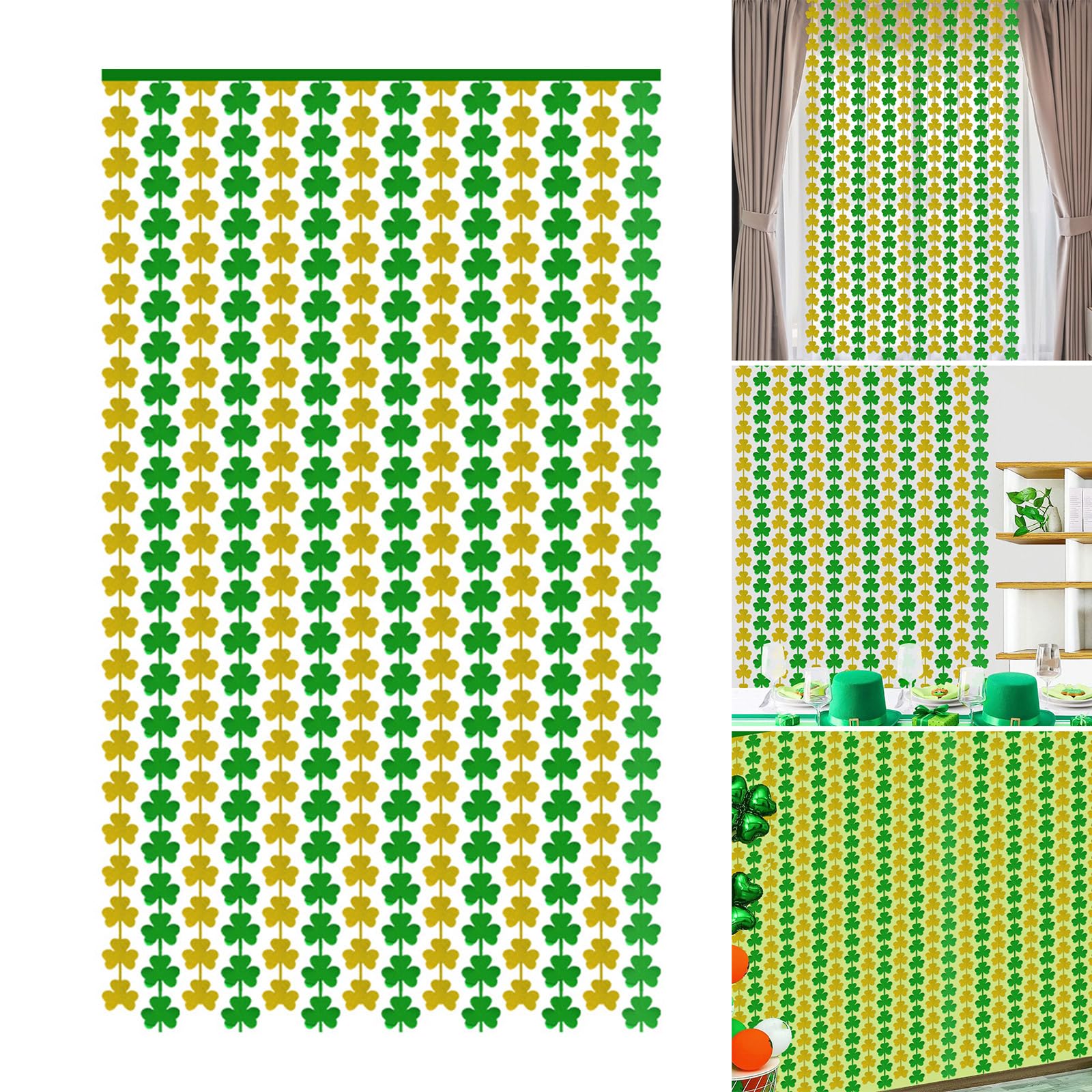 Irish Festival Themed Clovers Tinsel Curtain Holiday Window Display Accessories Easy Install Party Background Decoration