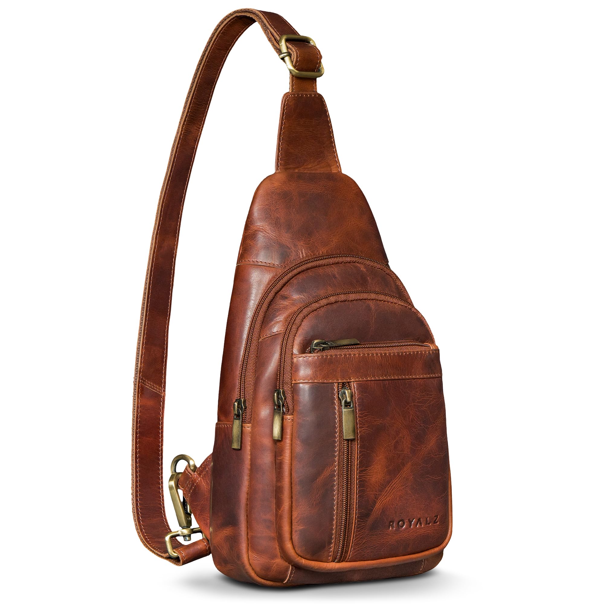 ROYALZ "Portofino" Zaino Monospalla Uomo Pelle Vera - Crossbody Bag Borsello a Tracolla Piccolo Moderno - Marsupio Antifurto per Viaggio e quotidiano