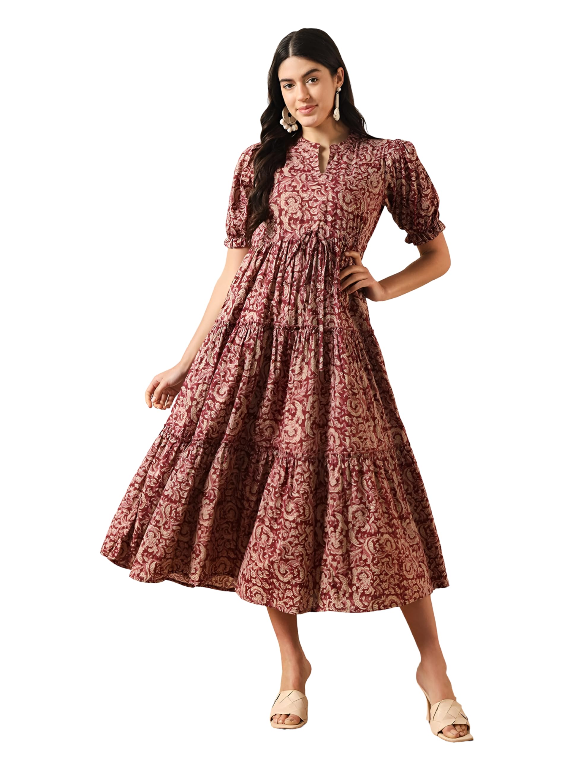 kzully | Dress for Women | Summer Outfit | Elegant Casual | Puff Sleeves| Lightweight Polyester Fabric-picture-6