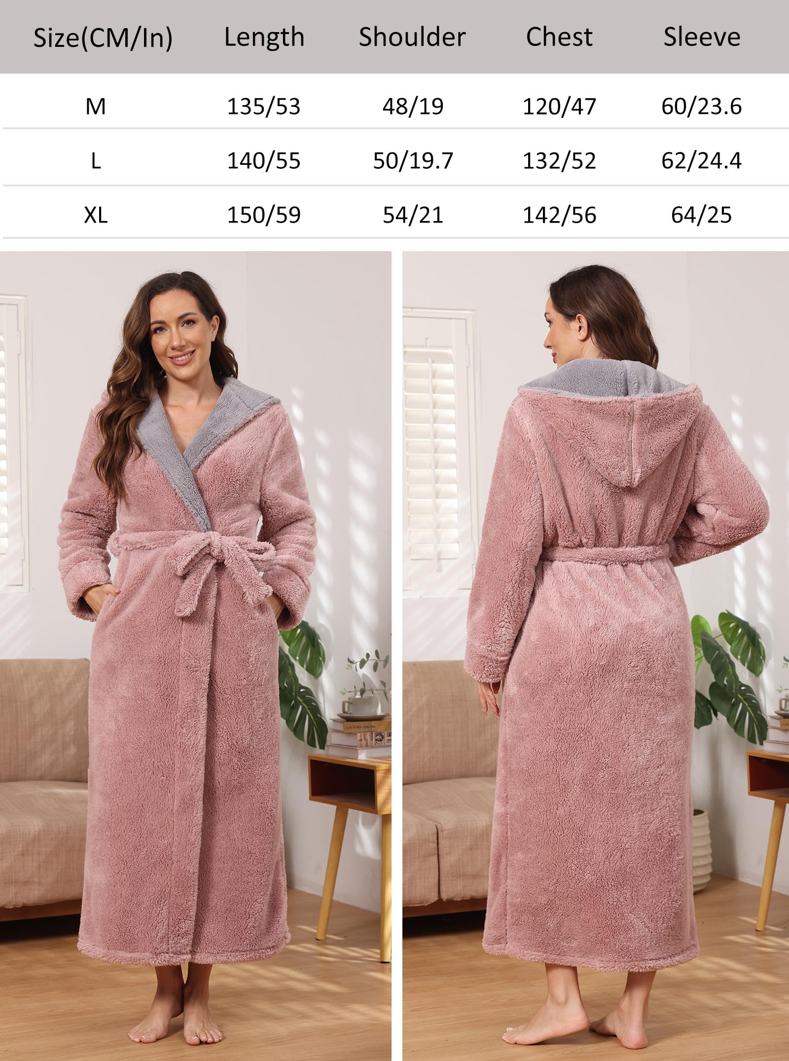 Hellomamma Peignoir long à capuche pour femme en flanelle polaire de luxe pour l'hiver chaud