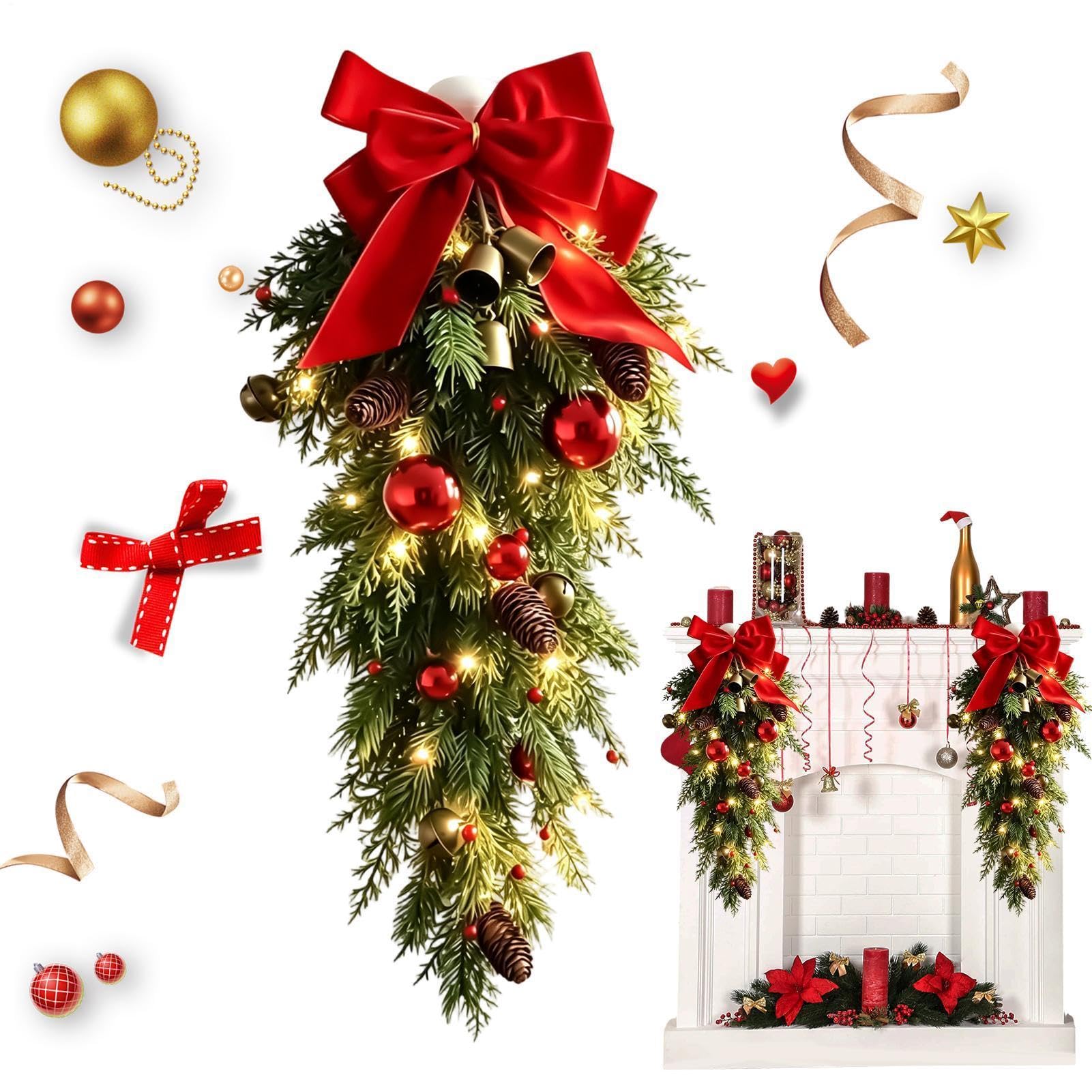 Corona di Natale 68 cm aghi di pino, capovolto e bacche