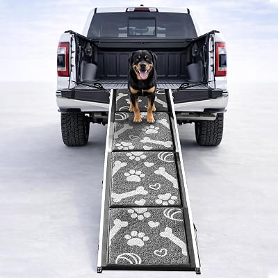 Heavy-Duty 22 lb Dog Ramp for Large Dogs, Car, SUV & Truck, 71" Long x 20" Wide, Built for Maximum Stability, Aluminum Pet Ramp with Side-Strap Stability System, 250 lb Capacity