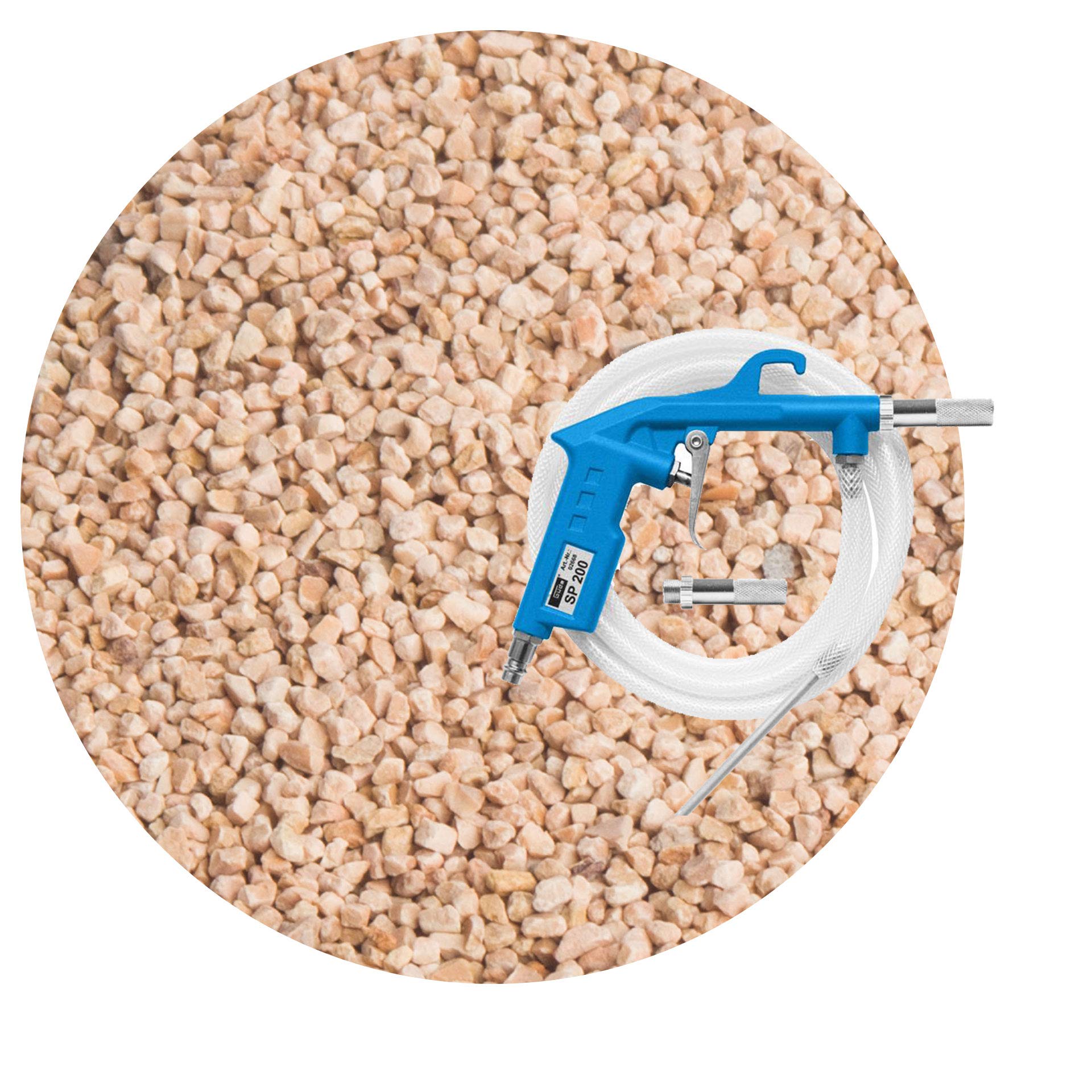 Schicker Mineral Sandstrahlset Nussschalengranulat mit 25 kg Nussschalengranulat Strahlmittel und Strahlpistole, organisches Mehrwegstrahlmittel ohne Eisenanteil, Sandstrahlen (0,1-0,25 mm)