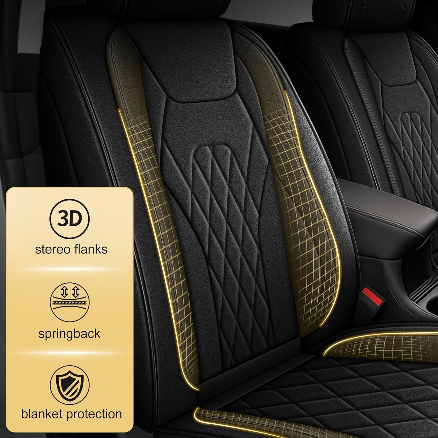 Seat Covers for Ford Ranger 2019-2025 2026: Waterproof Faux Leather Automotive Seat Protectors - Full Set Seat Covers - Compatible with Airbag (5 Seats, Black)