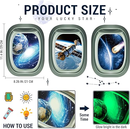 Miniatura 7 de Calcomanías de pared 3D que brillan en la oscuridad, juego de 3 calcomanías de ventana de galaxia para pared, decoración de habitación temática