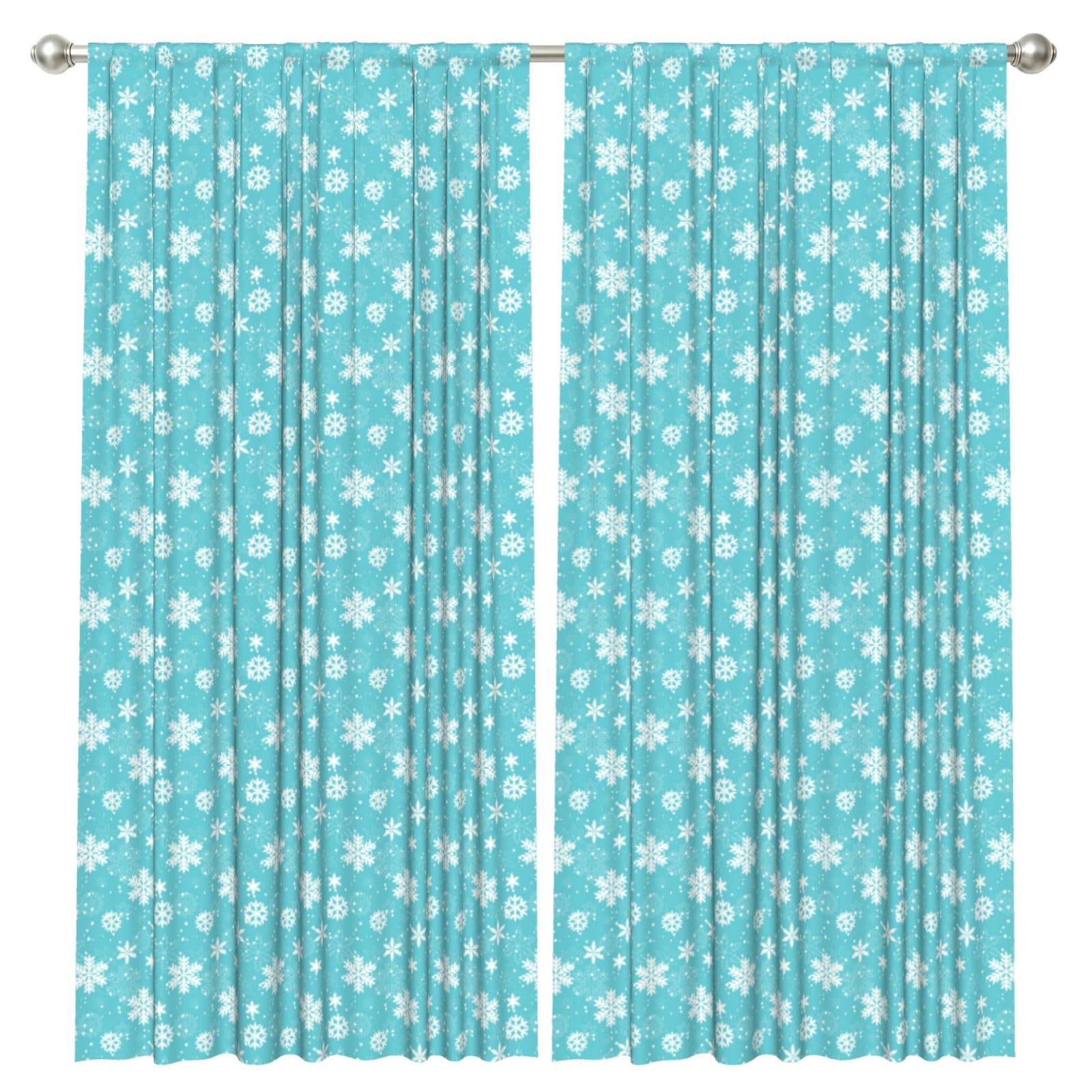 InOmak White Snowflakes, 2 Panels Window Curtains 52 x 84 Inch Blackout Curtains for Living Room Bedroom