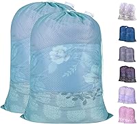 Vista 12 de Polecasa Bolsa de lavandería de malla grande de diamante resistente con etiqueta de identificación y cierre de cordón de bloqueo, 24 x 36 pulgadas