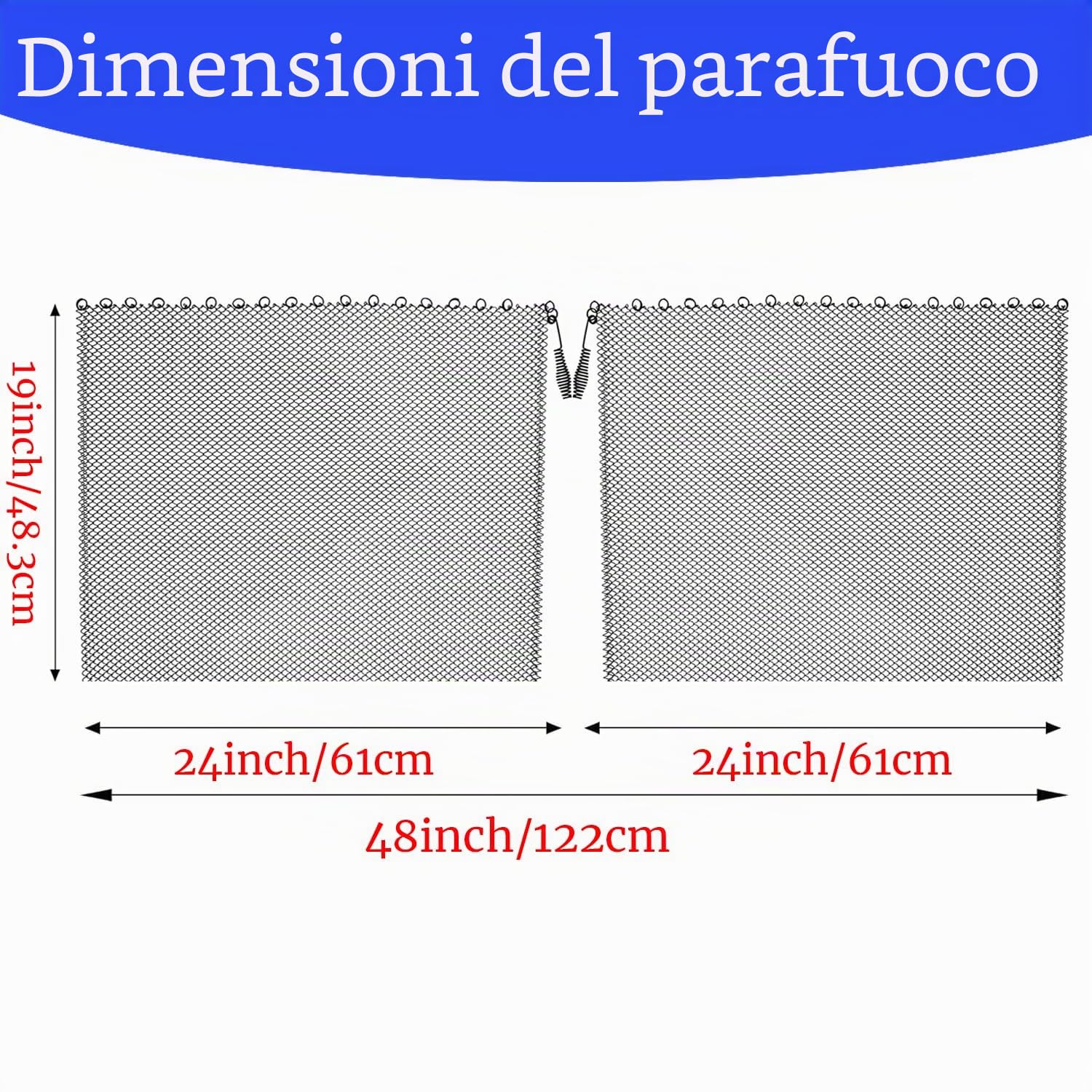 Tenda a rete per camino, resistente, design a scorrimento, catena con 2 tiranti (due pannelli) per camino a legna domestico (61 x 48,3 cm)