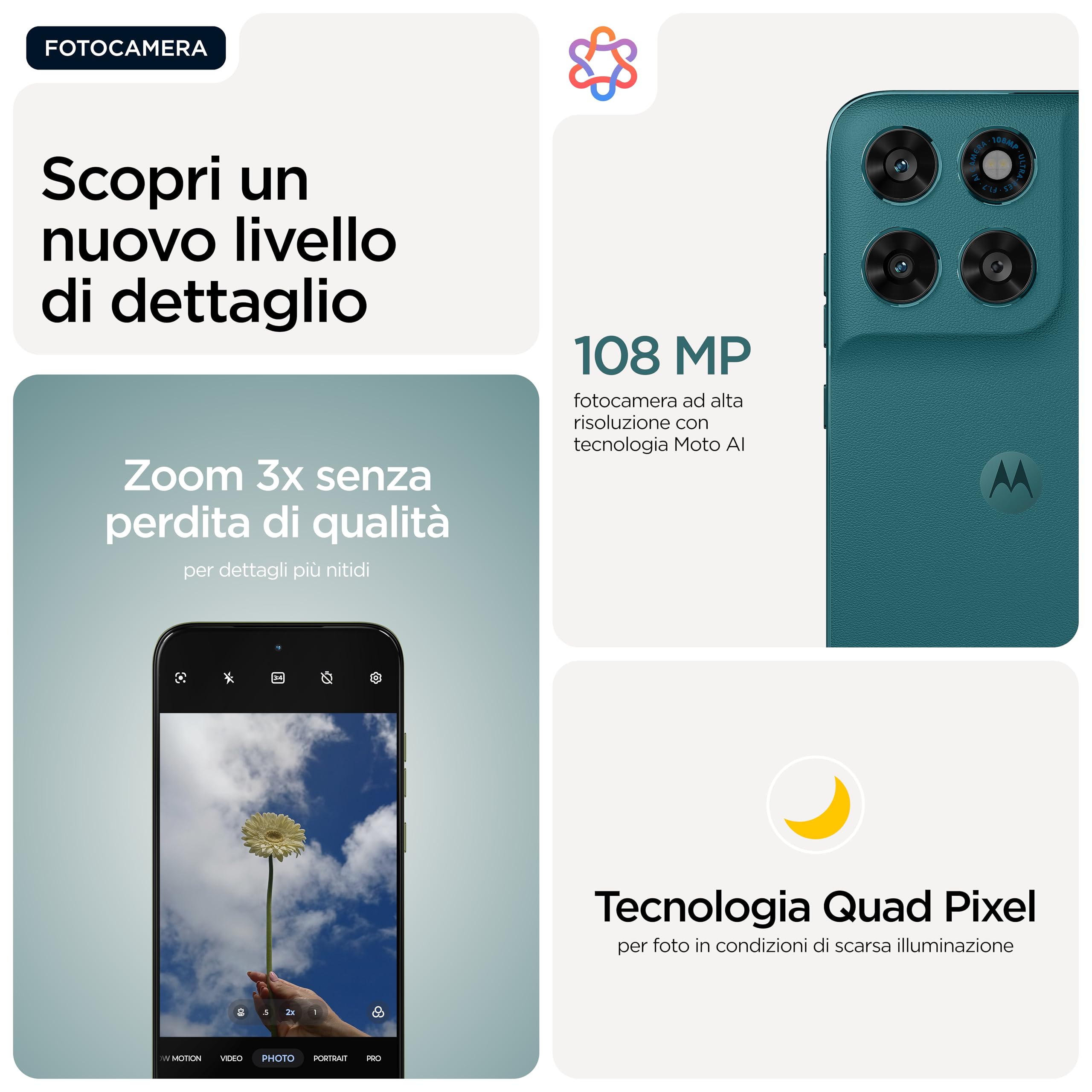 Motorola moto g77 con 3 anni di garanzia (8/256GB, Fotocamera 108+8MP+flicker sensor, Display 6.78" pOLED 120Hz, 5100mAh, MediaTek Dimensity 6400, Android 16), Shaded Spruce