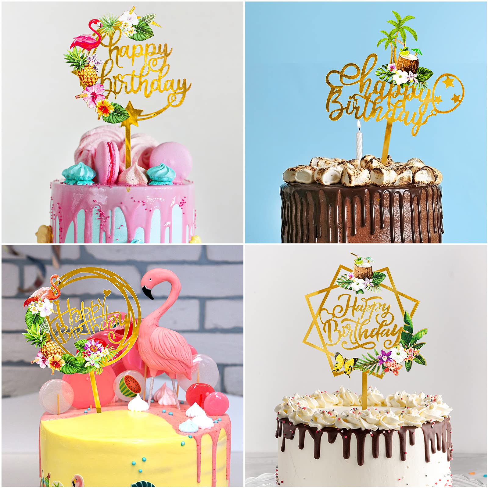 Set De 20 Toppers Para Tarta Hawaiana - Decoración De Playa Con Palmeras, Tablas De Surf, Flores, Para Cumpleaños Infantiles