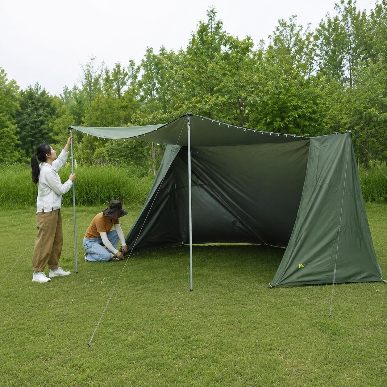 Robuste Gewebeplane 5000mm, Ultraleichtes Tarp für Wanderungen & Festival, Wasserdichtes Sonnensegel aus Oxford-Gewebe, 60x35x35cm Faltmaß, Dark Green