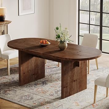 63" Solid Wood Oval Dining Table for 4-6 People Dark Walnut