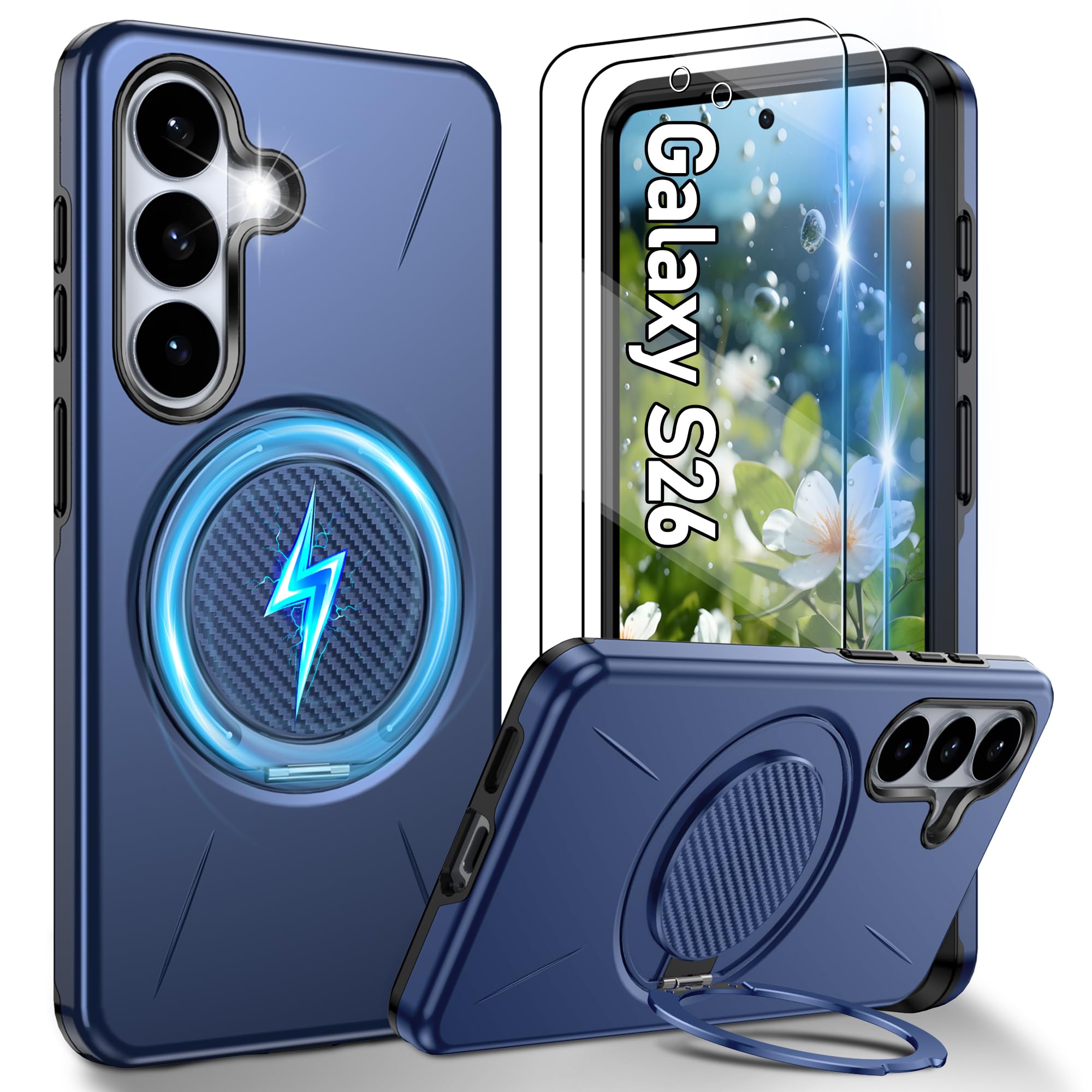 Gritup für Samsung S Serie Gehäuse [Kompatibel mit MagSafe Zubehör]: 2 Stück HD-Bildschirmschutz, eingebauter Kickstand, Dual Layer Stoßdicht, Kamera Guard, Samt Touch