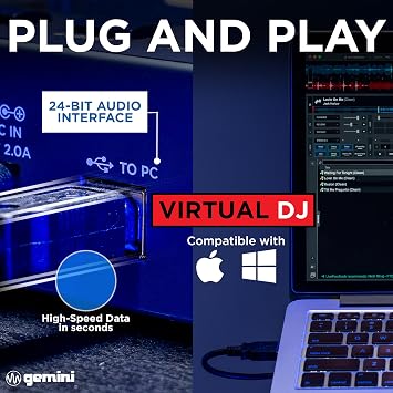 Gemini Sound GMX Versatile DJ Controller & Media Player - Compact USB/MIDI System with VirtualDJ LE, Ideal for Mobile DJs & Live Performances