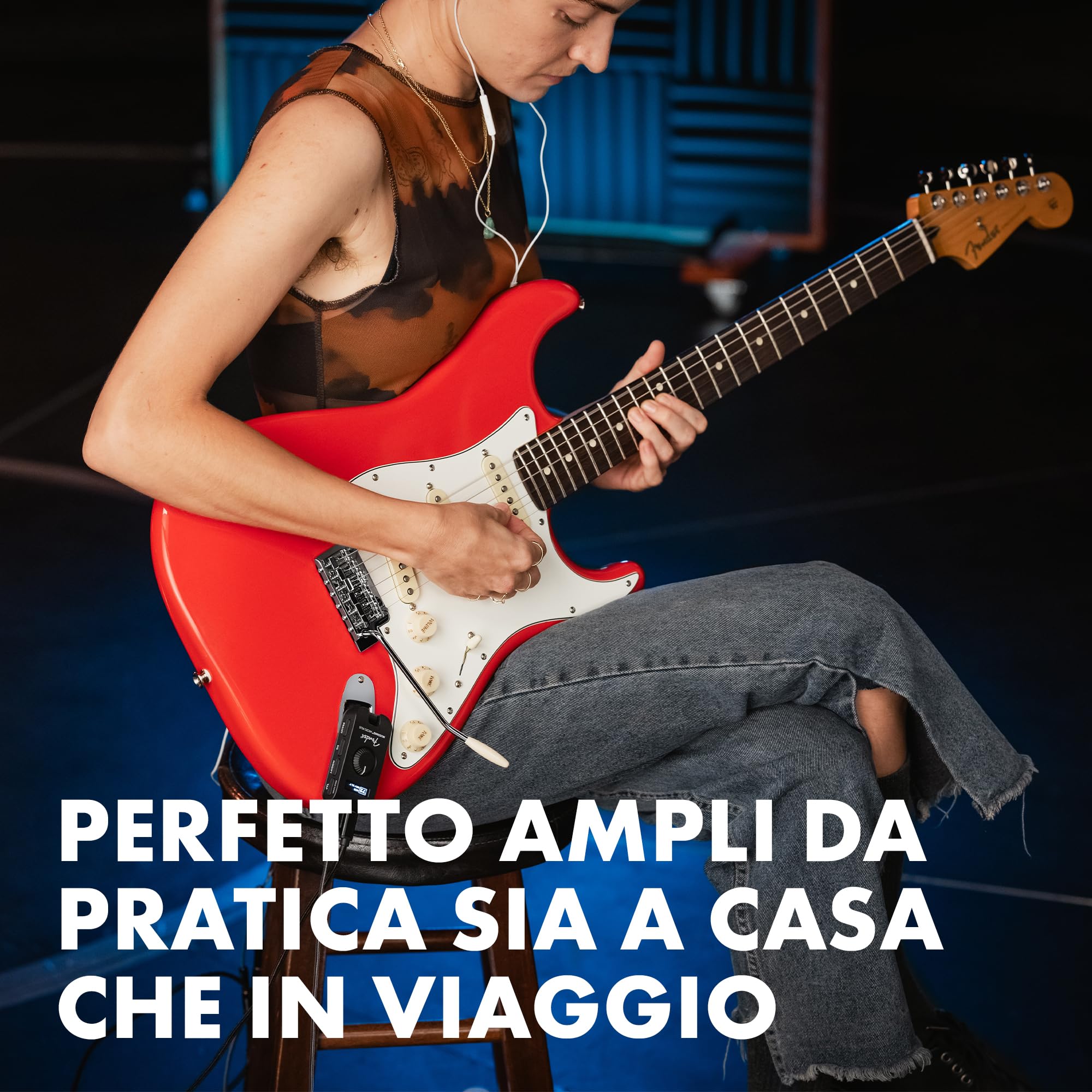 Fender Mustang Micro Plus Amplificatore per Chitarra, 25 modelli, 25 Effetti, Bluetooth, 100 preset, Ricaricabile USB