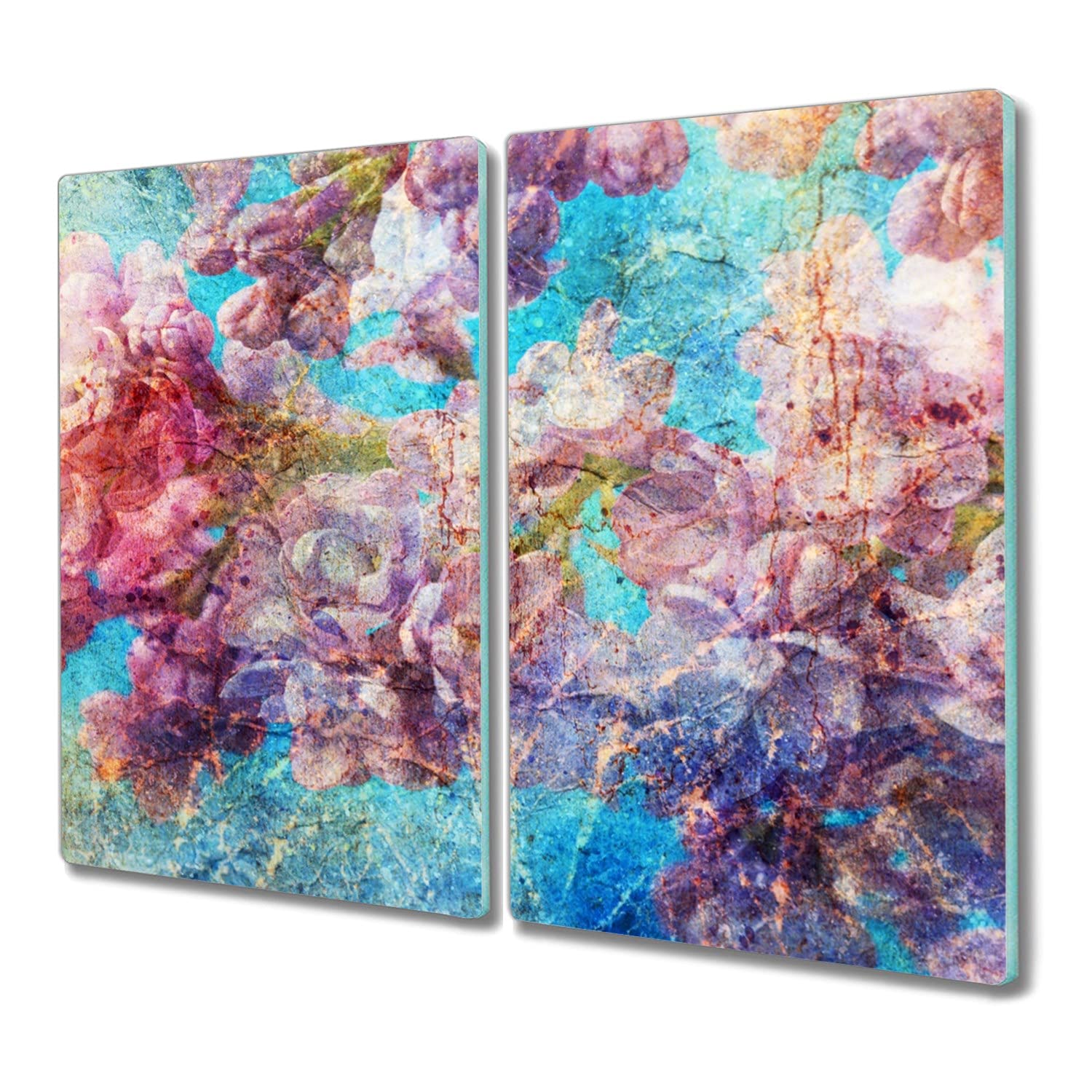 Planche à découper induction verre trempé 2x30x52cm protection plaque de cuisson fleurs