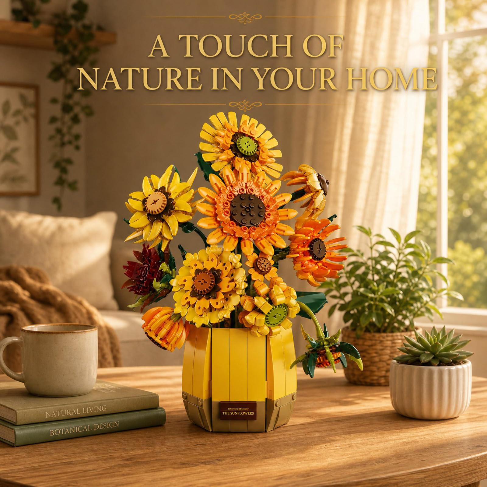 Sosuy Set Costruzioni Girasole, Quadro Floreale da Parete 2-in-1 con Cornice, Decorazione Casa, Gioco STEM per Donne Adulte Ragazze, Regalo Compleanno Donna 1011+ Pezzi