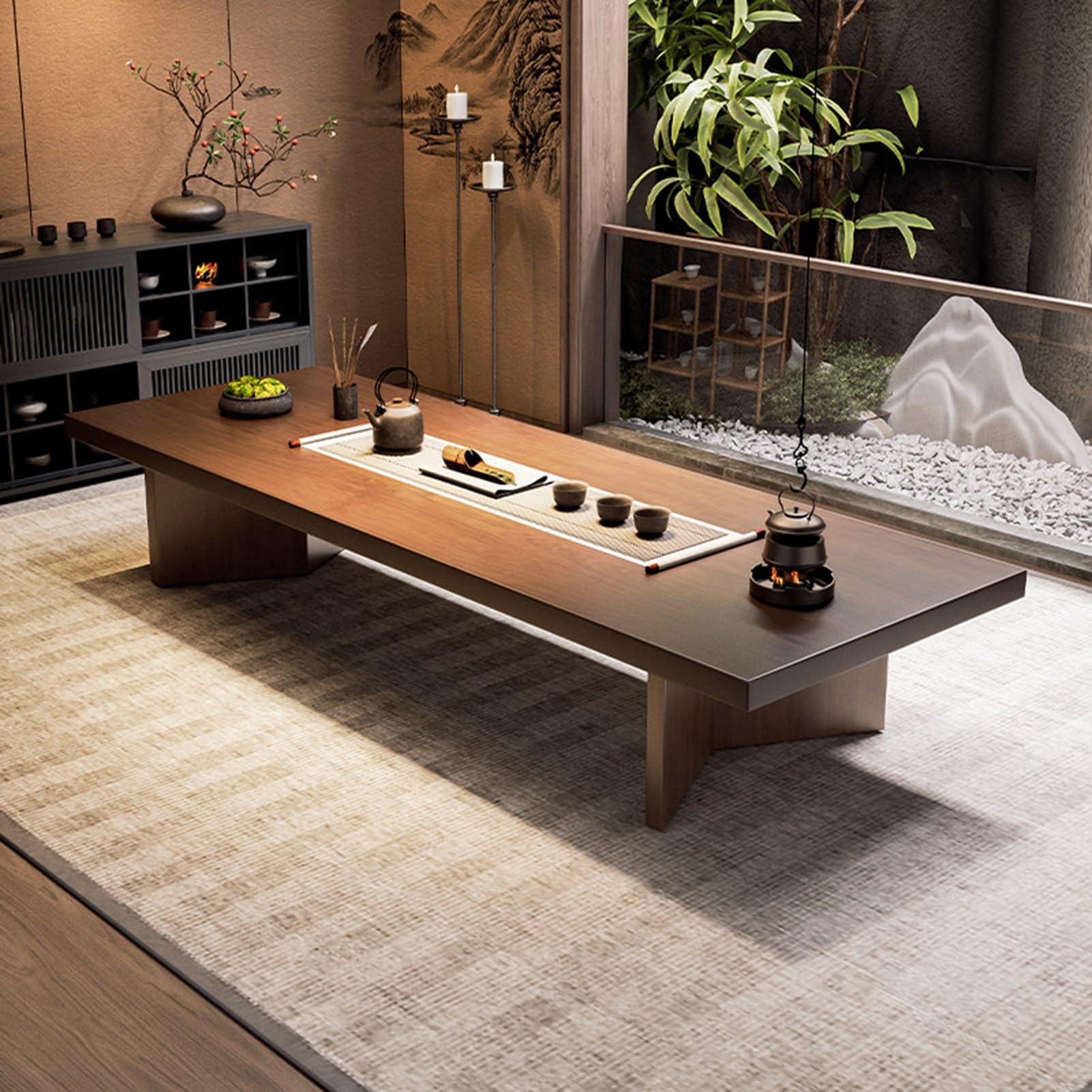Table basse tatami en bois massif style japonais au design moderne épuré