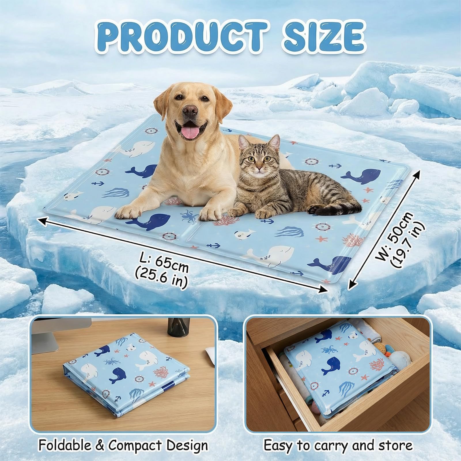 Ninonly Tappeto rinfrescante per cani, 50 x 65 cm, tappeto rinfrescante per cani, in gel non tossico, cuscino rinfrescante, coprimaterasso impermeabile, antigraffio, per letto, auto, divano, motivo