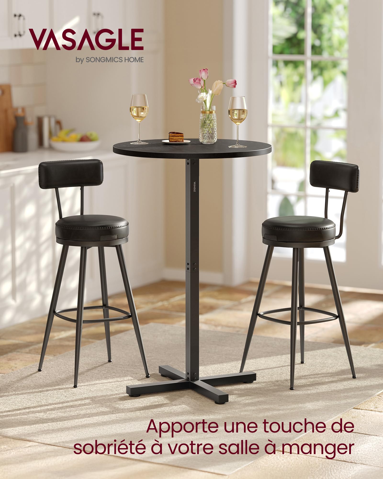 VASAGLE Table de Bar Haute, Cadre en Métal, 60 x 60 x 104,5 cm