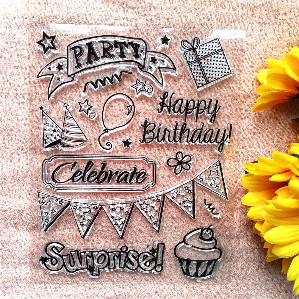 GAWEIWords Celebrate Happy Birthday Clear Stamps for Card Making and DIY Scrapbooking Transparent Stamps Silicone Stamps Photo Album Decorative